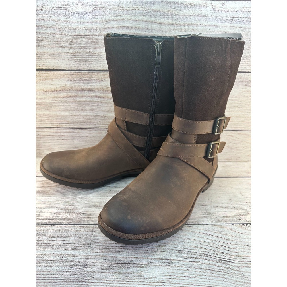 UGG Lorna Boots Womens Size 8.5 Brown Nubuck Leather Mid Calf Zip 10955155 - Picture 3 of 10